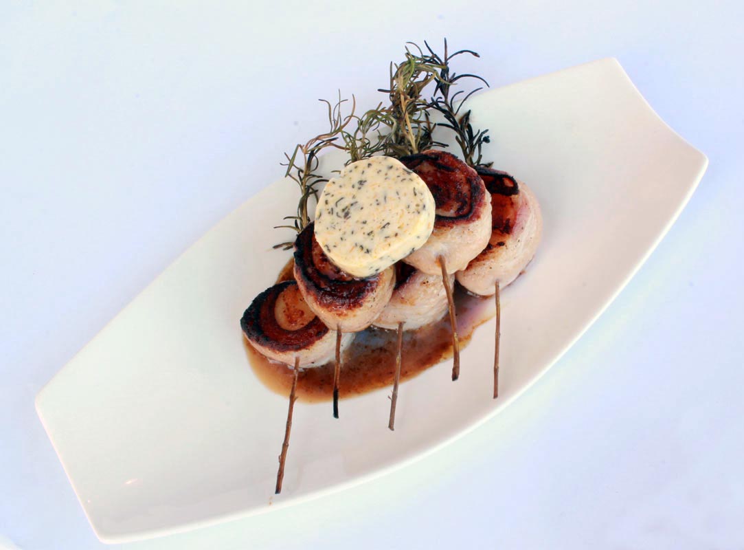 Bacon Wrapped, Rosemary Skewered Scallops Bacon Wrapped, Rosemary Skewered Scallops