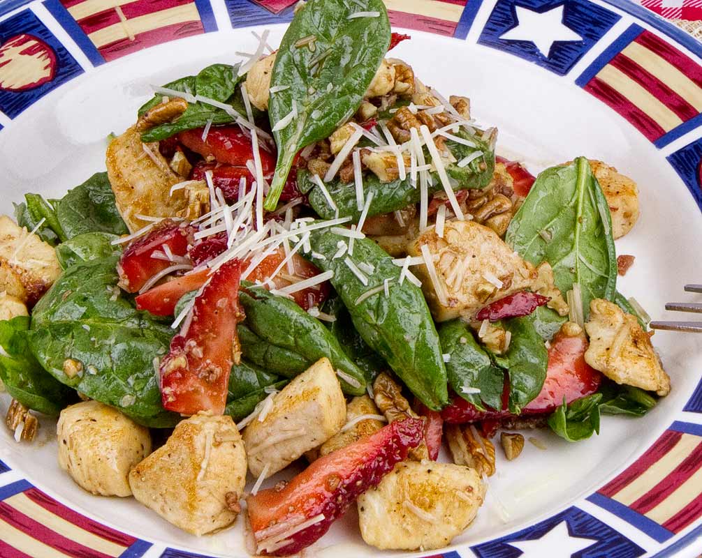Warm Chicken Salad with Strawberries, Pecans and Bacon Warm Chicken Salad with Strawberries, Pecans and Bacon