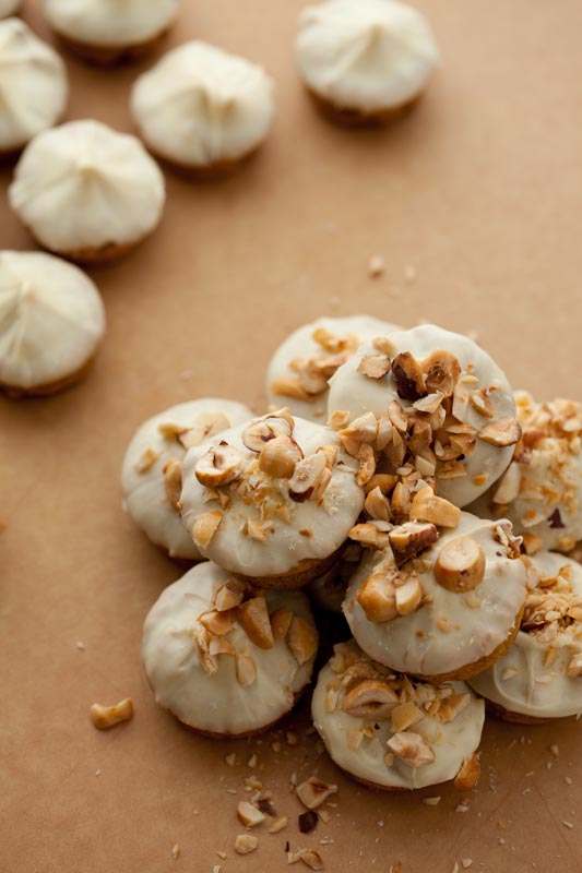 White Chocolate Dipped Mini Hazelnut-Pumpkin Muffins White Chocolate Dipped Mini Hazelnut-Pumpkin Muffins
